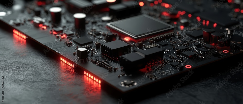 Poster showcasing high-fidelity display card in profile view technology environment graphic content