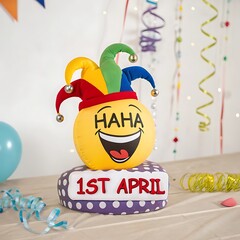 1st April Fools Day with a head clown, Be careful and avoid being fooled.