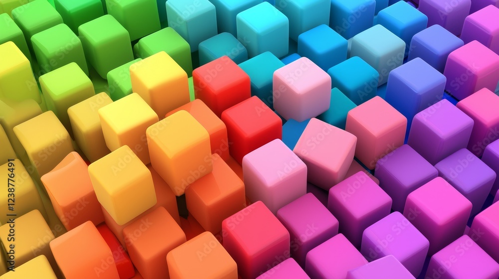 Poster vibrant pulsing colors with cubic shapes in abstract design