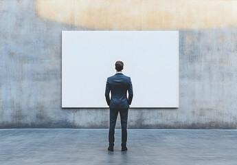 Obraz premium Man Contemplating a Blank Canvas: Business, Opportunity, and the Future