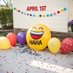 1st April Fools Day with a head clown, Be careful and avoid being fooled.