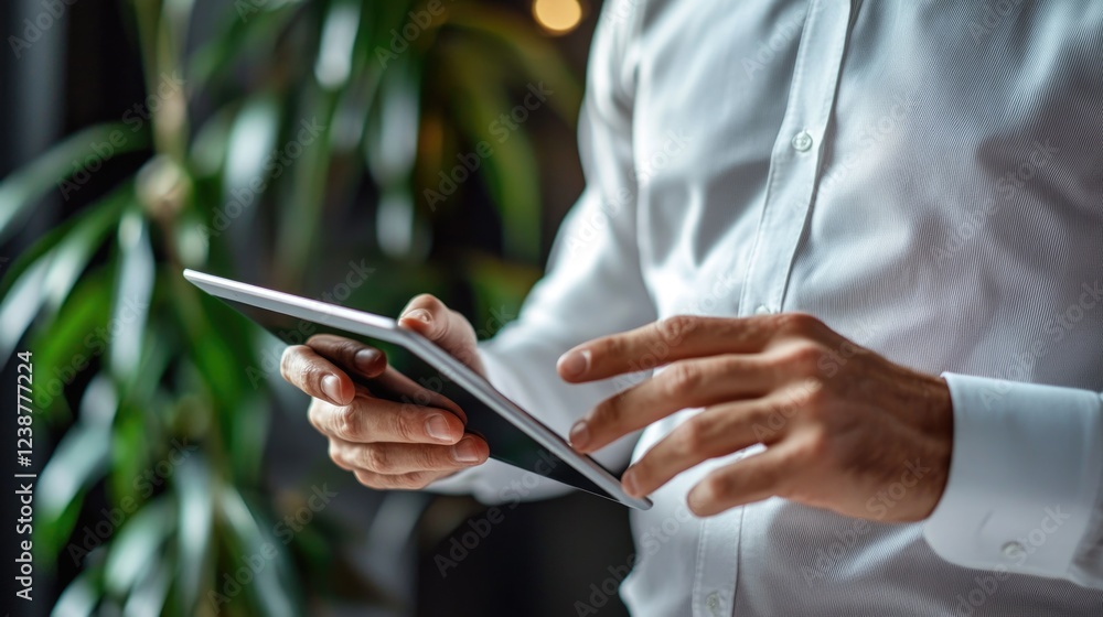Poster a close-up view of a person holding a tablet computer