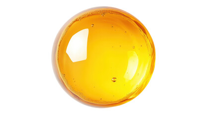 Golden honey sphere reflecting light on transparent background