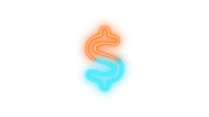 Neon dollar sign icon brown cyan color glowing with transparent background