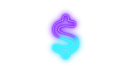 Neon dollar sign icon cyan purple color glowing with transparent background