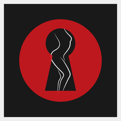Beautiful naked girl. Naked pinup woman in keyhole. Peeped through the keyhole. Erotic vector Illustration