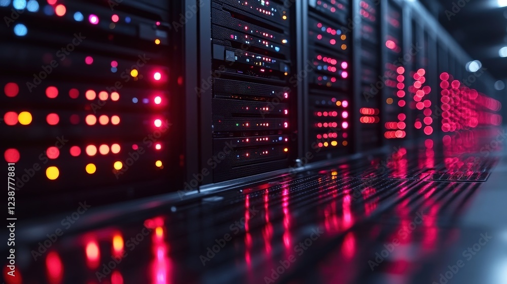 Aufkleber close-up view of illuminated server racks in a data center showcasing vibrant led lights