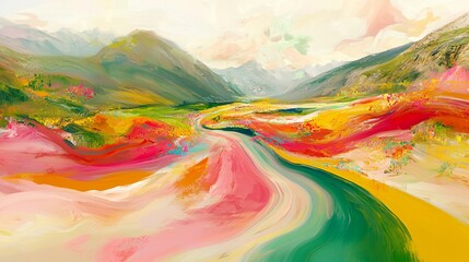 Obraz premium Surreal Digital Landscape with Reflecting Data in Vibrant Colors