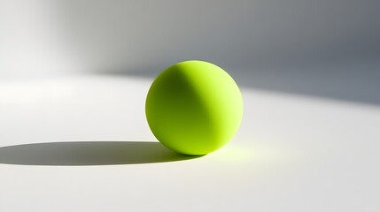 9. A neon green ping pong ball resting on a white background