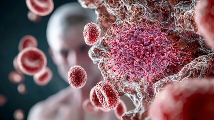 Microscopic interaction of plasmodium merozoites and red blood cells lab environment scientific visualization closeup view