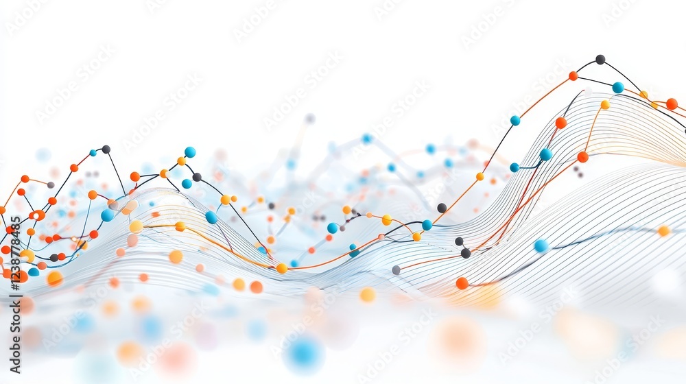 Poster vibrant data waves representing innovation and unfolding stories in design
