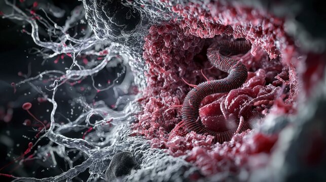 Exploring taenia solium educational microbiology diagram and close-up scientific illustration