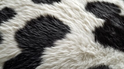 Close-up of black and white cowhide texture with natural patterns and soft fur