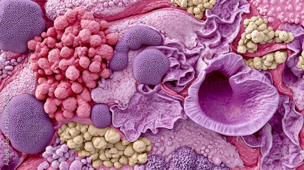 Poster vibrant digital visuals of historic data representing cellular structures