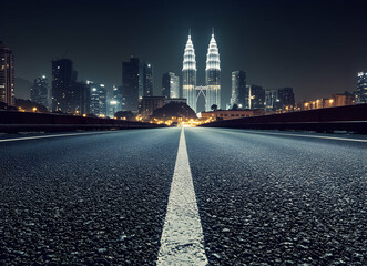 Obraz premium Night Cityscape: Petronas Towers and Empty Road