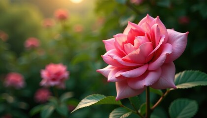 Descri??o do arbusto de flores rosas isolado no centro da imagem, folhas, vegetal