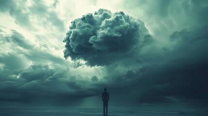 Storm cloud overhead  symbolizing negativity bias in cognitive distortion amidst a bright sky