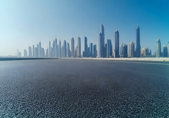 Dubai Skyline: Modern Metropolis on a Vast Asphalt Plain