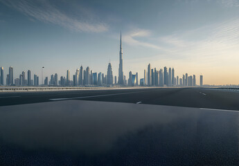 Dubai Skyline: Modern Cityscape from Empty Road