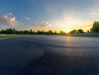 Sunset at the Racetrack: Asphalt, Golden Hour, and Speed