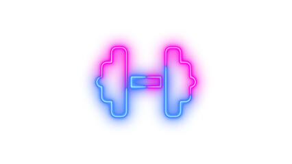 Neon dumbbell icon blue pink color glowing with transparent background