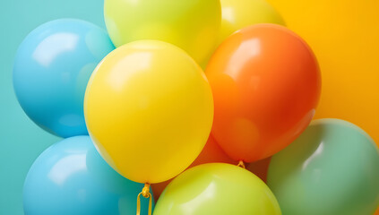 Colorful Balloons on Bright Yellow Background