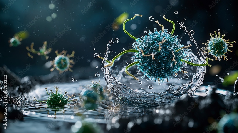 Poster cryptosporidia lifecycle event microbial water environment science illustration detailed visualizati