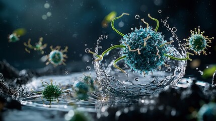 Cryptosporidia lifecycle event microbial water environment science illustration detailed visualization perspective