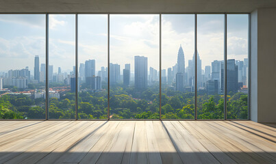 Fototapeta premium Panoramic Cityscape View from Modern Room