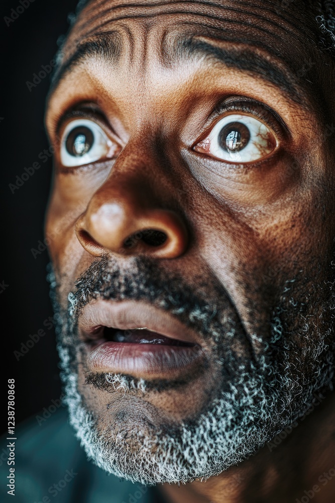Poster A close-up shot of a man showing surprise and shock, suitable for use in various editorial contexts