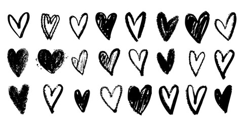 Crayon chalk hand drawn heart love scribble ink marker doodles collection. Valentine's Day romantic elements.