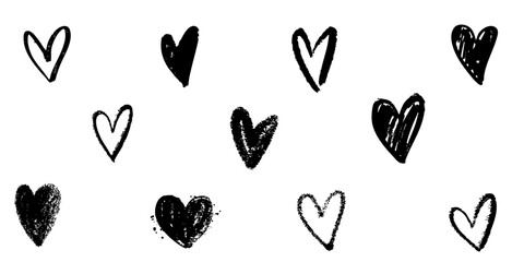 Crayon chalk hand drawn heart love scribble ink marker doodles collection. Valentine's Day romantic elements.
