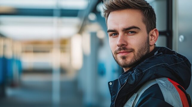 Portrait of a young construction worker in safety gear with a confident expression, symbolizing skill and professionalism. Perfect for industry, workforce, and engineering themes.