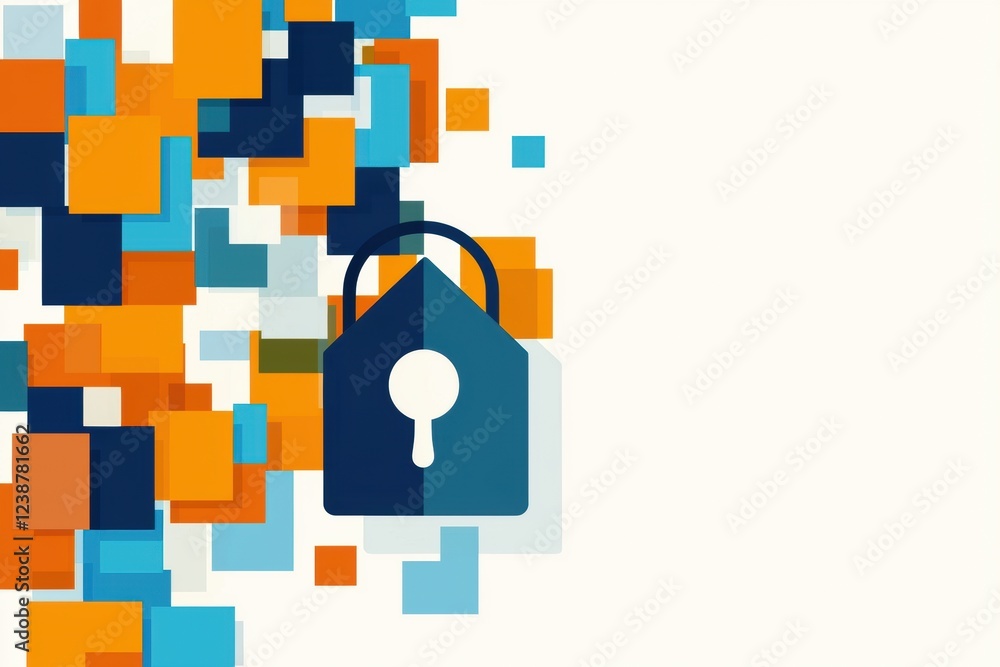Poster digital security concept with lock icon and abstract colorful design