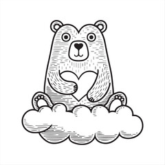 Cute Bear with Heart on Cloud
