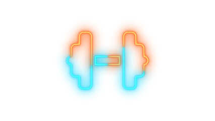 Neon dumbbell icon brown cyan color glowing with transparent background