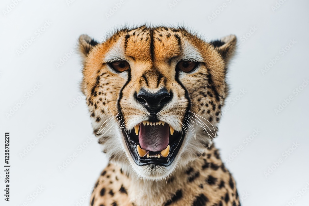 Poster A close-up shot of a cheetah's open mouth, highlighting its unique features and potential for use in wildlife or educational settings