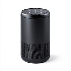 Smart home assistant speaker with touch controls, isolated on white background