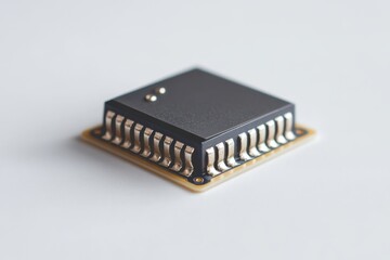 Close-Up View of a Single Electronic Microchip on a Light Background for Technology Themes