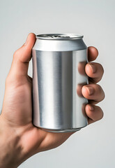 A Hand Holding a Sleek Aluminum Can: Mockup for Beverage Branding