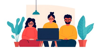 Family gathering for virtual meeting using laptop technology