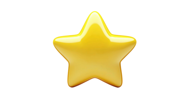 3d yellow star representing rating, feedback, and quality on transparent background