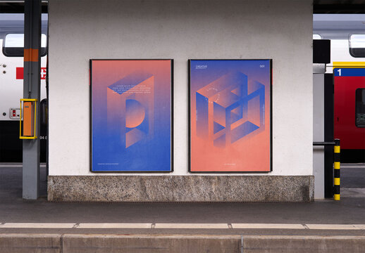 Mockup Of Two Vertical Customizable Posters On Platform