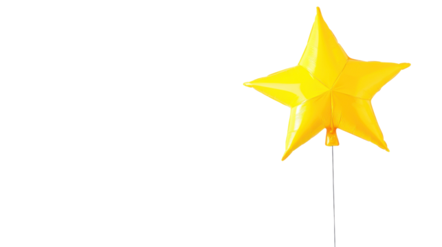 Yellow star shaped balloon floating on transparent background