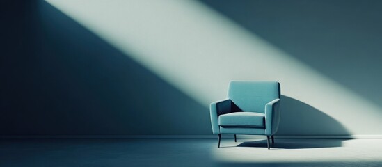 Teal armchair in sunlit room, minimalist interior design, website mockup