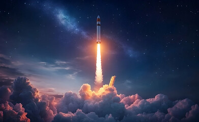 Fototapeta premium Rocket Launch into the Night Sky