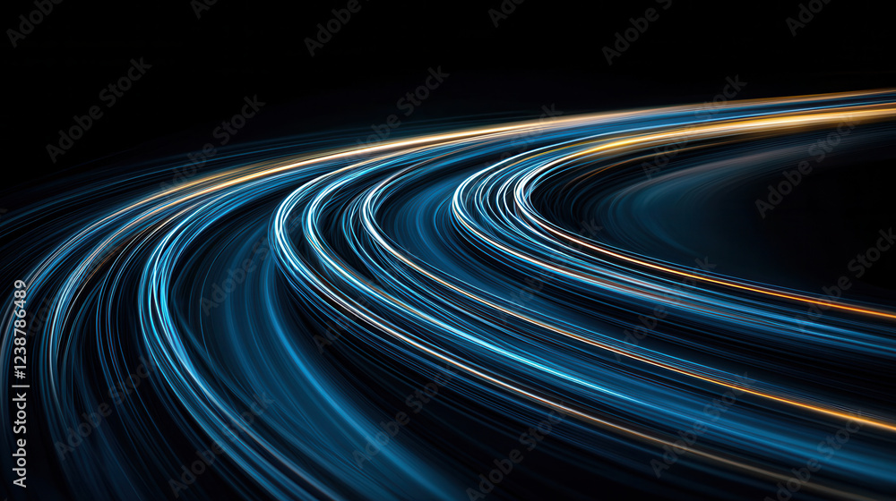 Poster energetic wavy light trails create dynamic and abstract visual effect, showcasing vibrant colors and