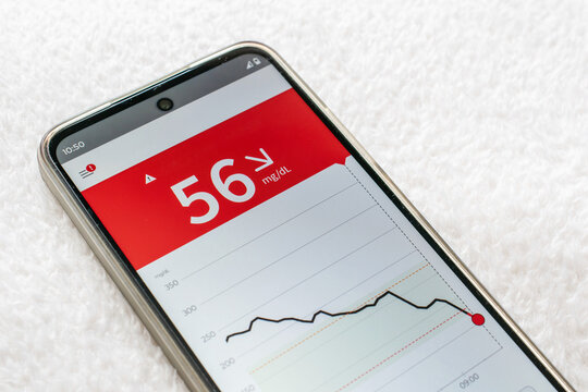 low blood sugar, glucose alarm for diabetics. blood glucose monitoring in the smartphone app