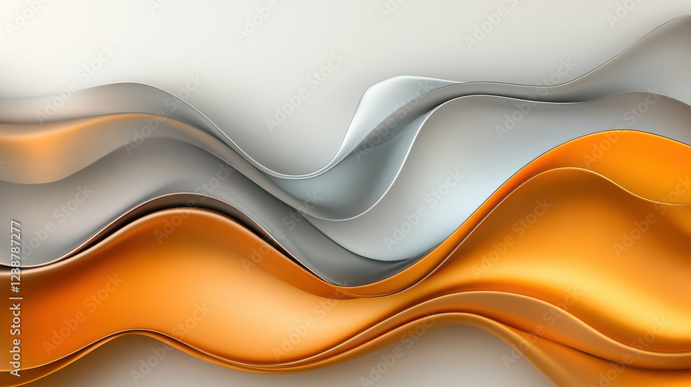 Poster elegant metallic wavy lines in silver and orange create dynamic visual flow, enhancing modern design