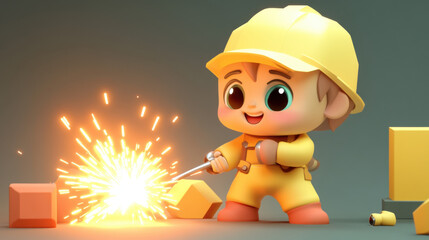 Factory worker 3D, 3D illustration of a worker in a steel factory showcasing high fidelity detail and industrial themes.